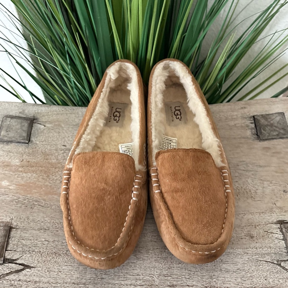 UGG Chestnut Brown Shearling-Lined Moccasin Slippers